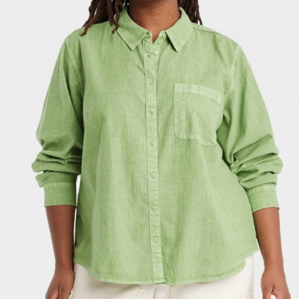 Women's Long Sleeve Classic Fit Button-Down Shirt by Universal Thread Green 2X - Picture 1 of 9